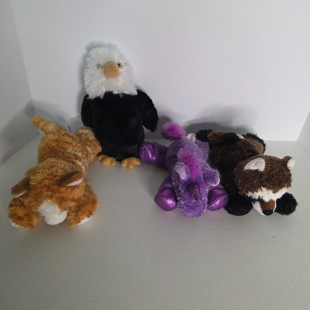 Aurora Lot of 4 Plush Cat Unicorn Raccoon Eagle